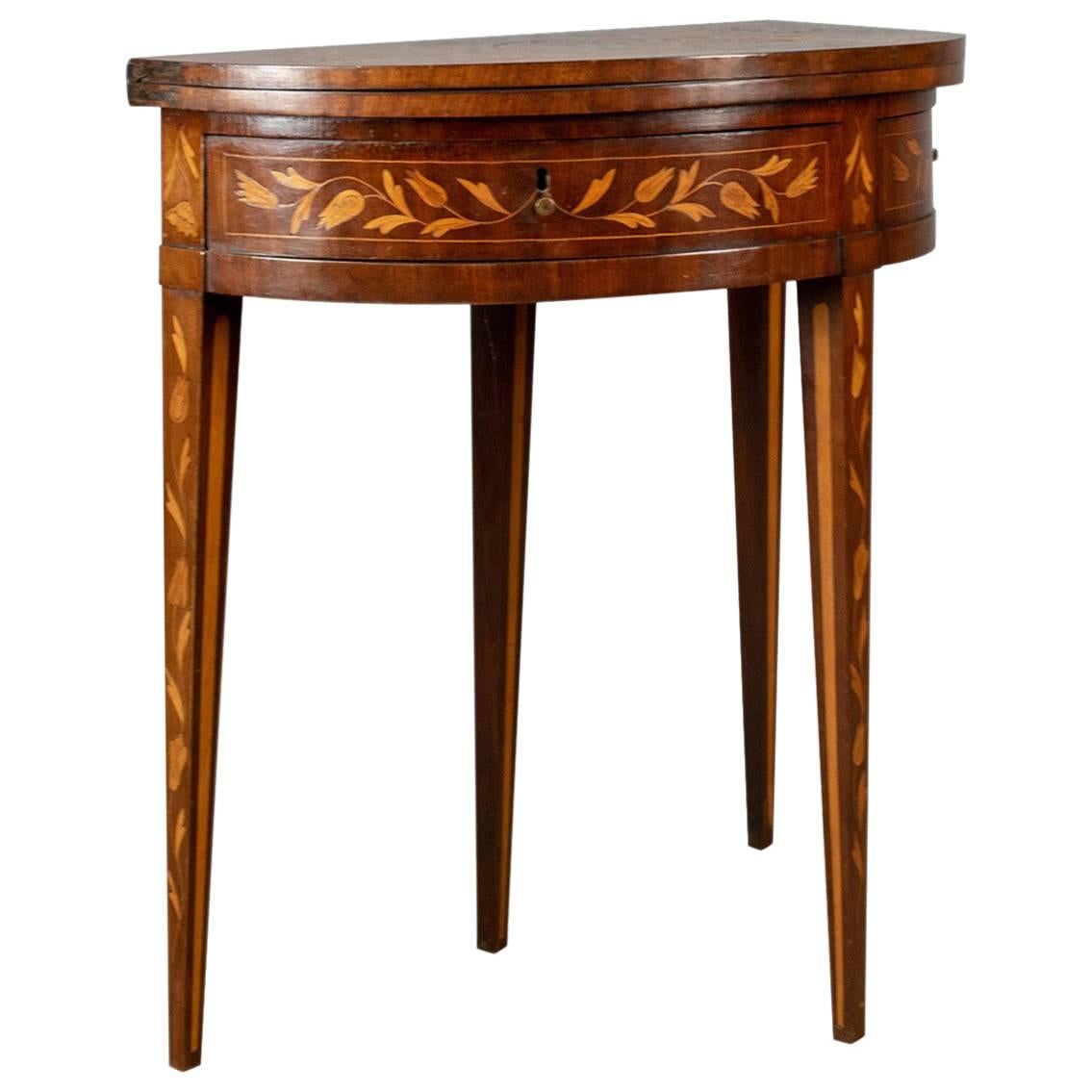 Antique Tea Table Dutch Fold-Over Inlaid Mahogany Side, circa 1780