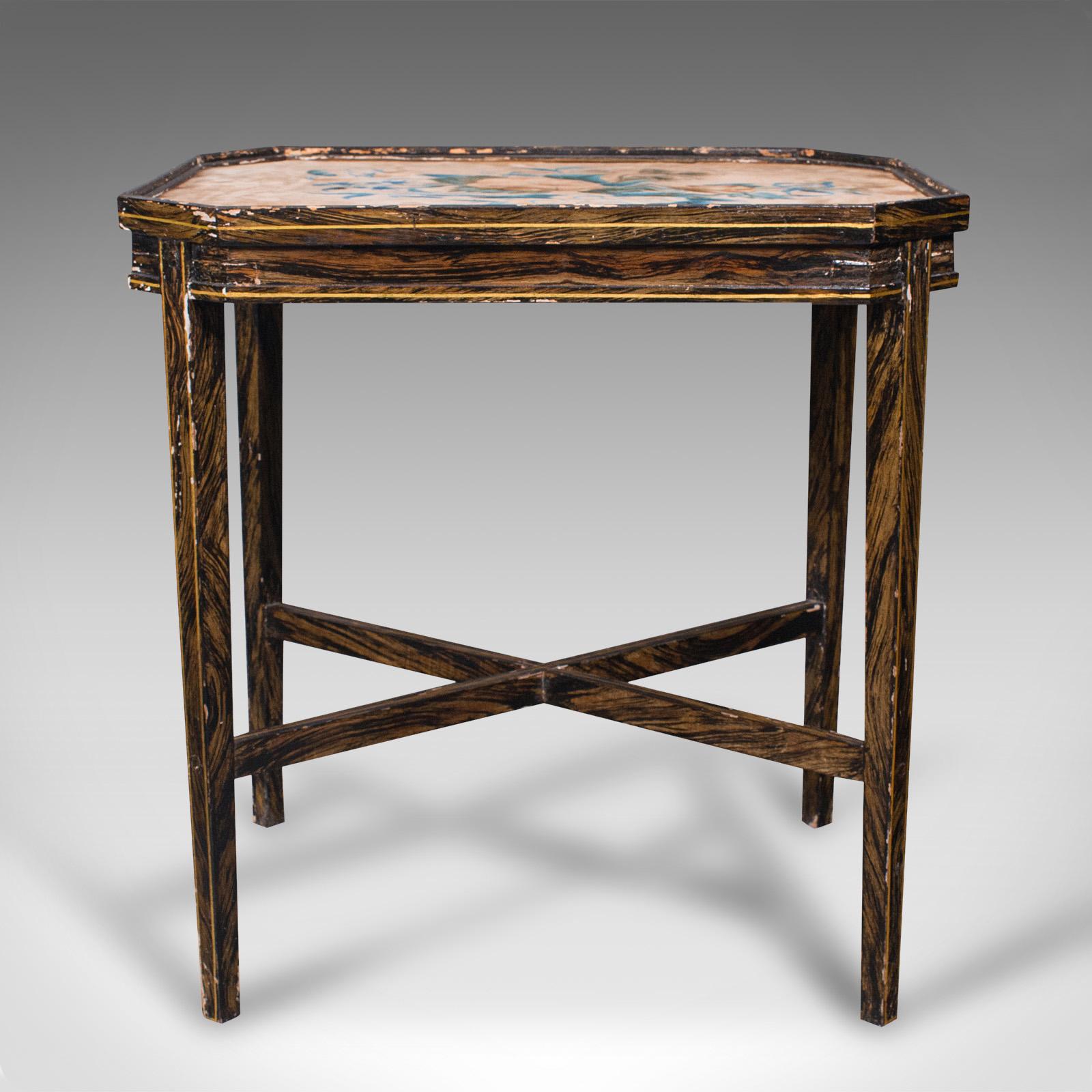 Mesa de Té Antigua, Inglesa, Haya, Ocasional, Lateral, Pintada a Mano, Eduardiana siglo XX en venta