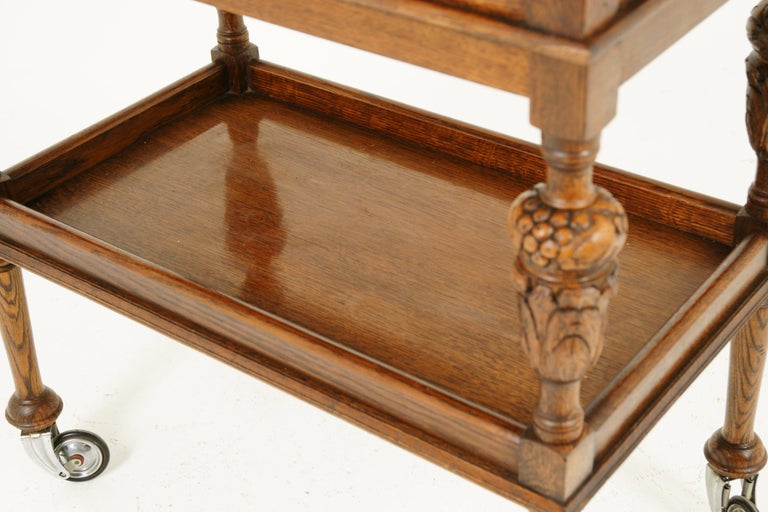 Antique Tea Trolley, Antique Tiger Oak Drinks Cart, Scotland 1930