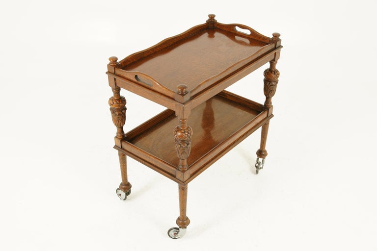 Antique Tea Trolley, Antique Tiger Oak Drinks Cart, Scotland 1930