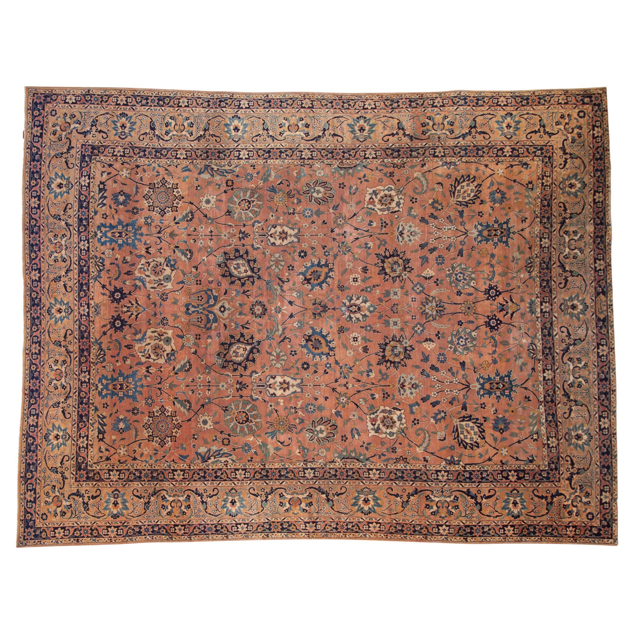 Antique Tea Washed Kerman Carpet For Sale