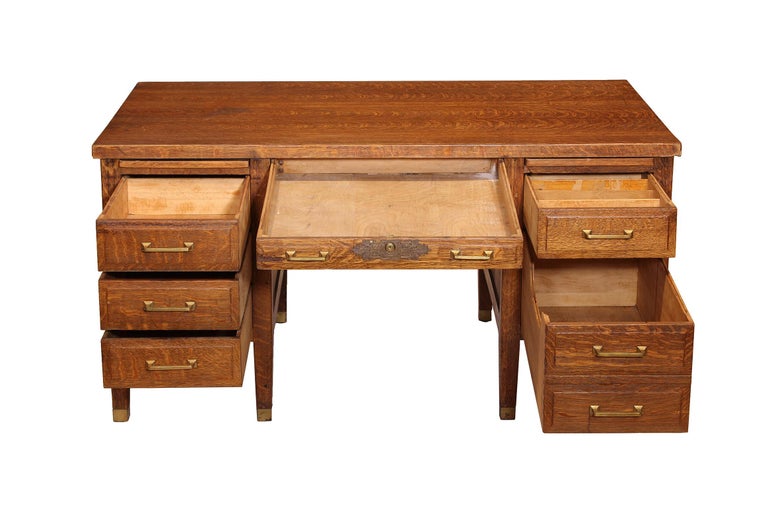 Antique Teachers Desk, Tiger Oak and Brass Hardware at 1stDibs