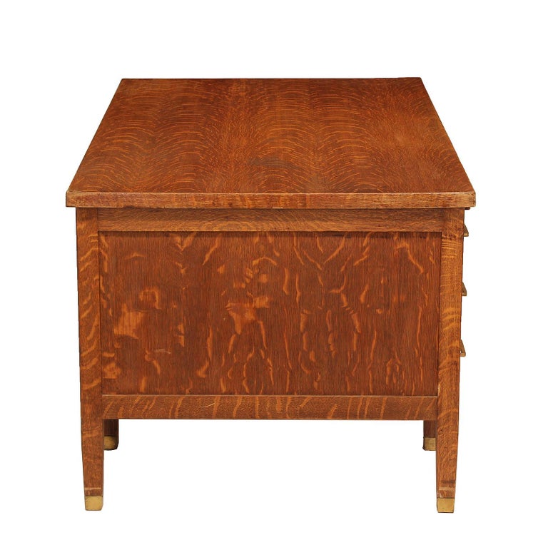 Antique Teachers Desk Tiger Oak And Brass Hardware For Sale At