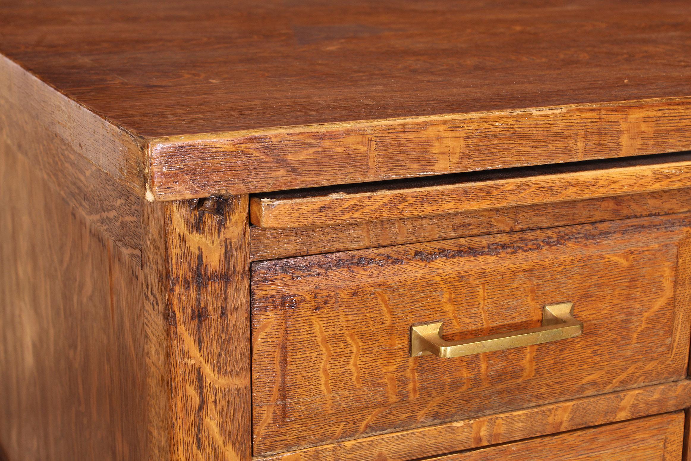 Antique Teachers Desk, Tiger Oak and Brass Hardware In Good Condition In Oakville, CT