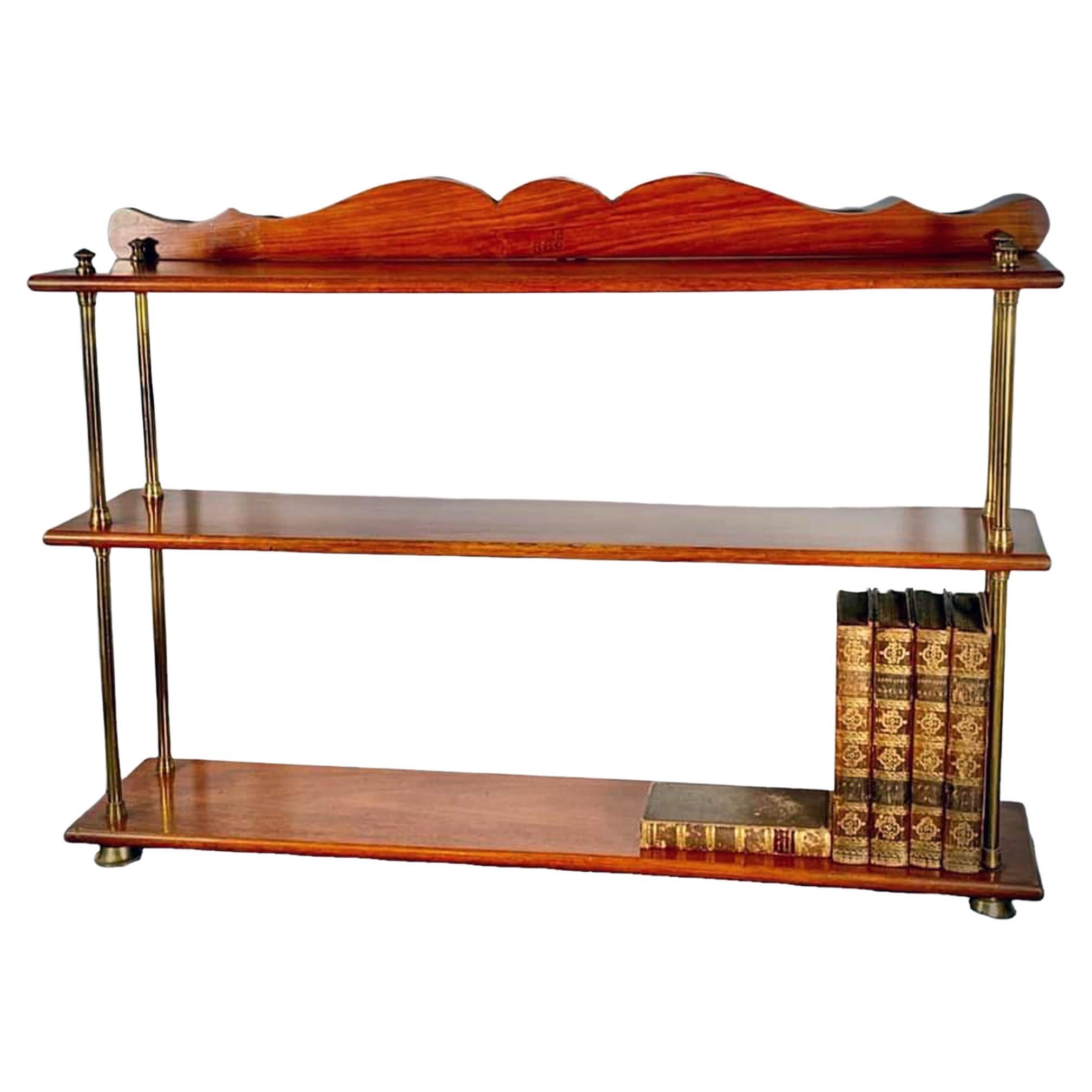 Antique Teak and Brass Campaign Bookshelves, Army & Navy Store For Sale