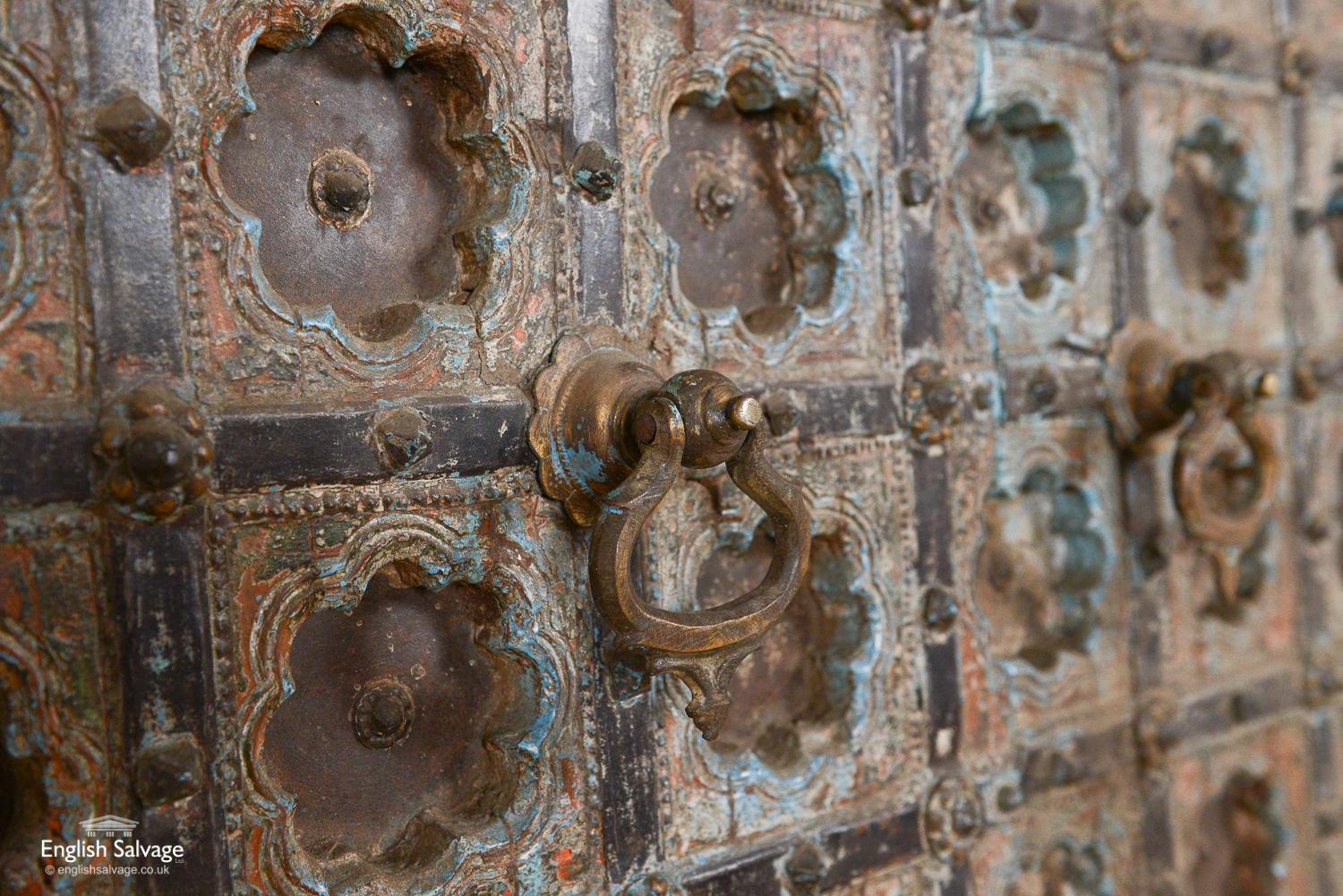 Brass Antique Teak and Iron Doors in Frame, 20th Century For Sale