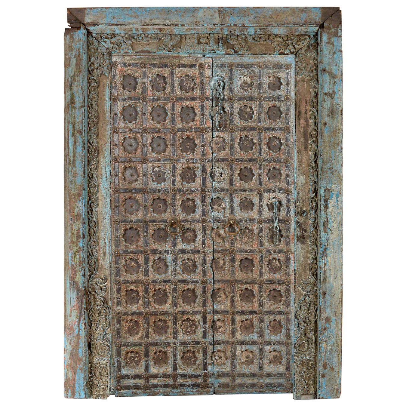 Antique Teak and Iron Doors in Frame, 20th Century For Sale