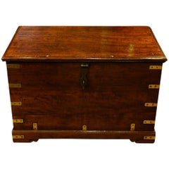 Antique teak brass bound travelling strongbox Antique teak brass bound travelling strongbox