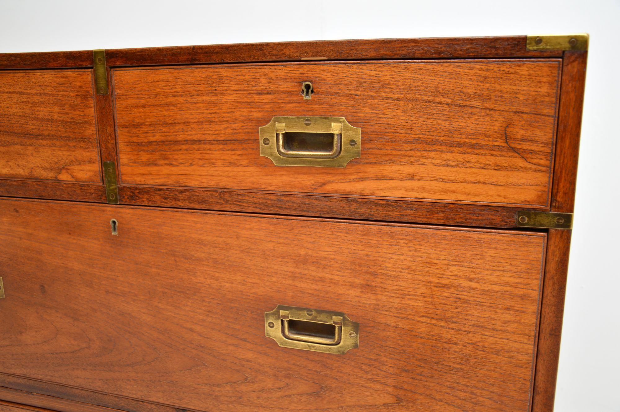 Antique Teak & Brass Military Campaign Chest of Drawers For Sale 5