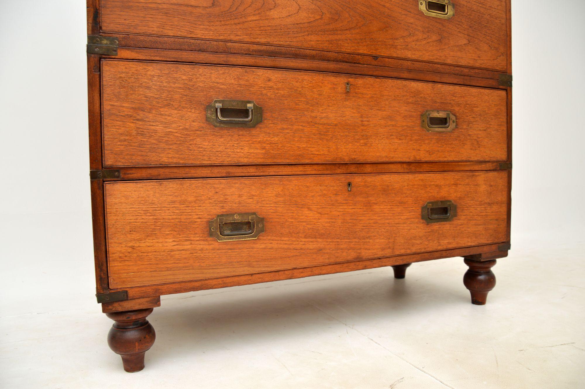 Antique Teak & Brass Military Campaign Chest of Drawers For Sale 6