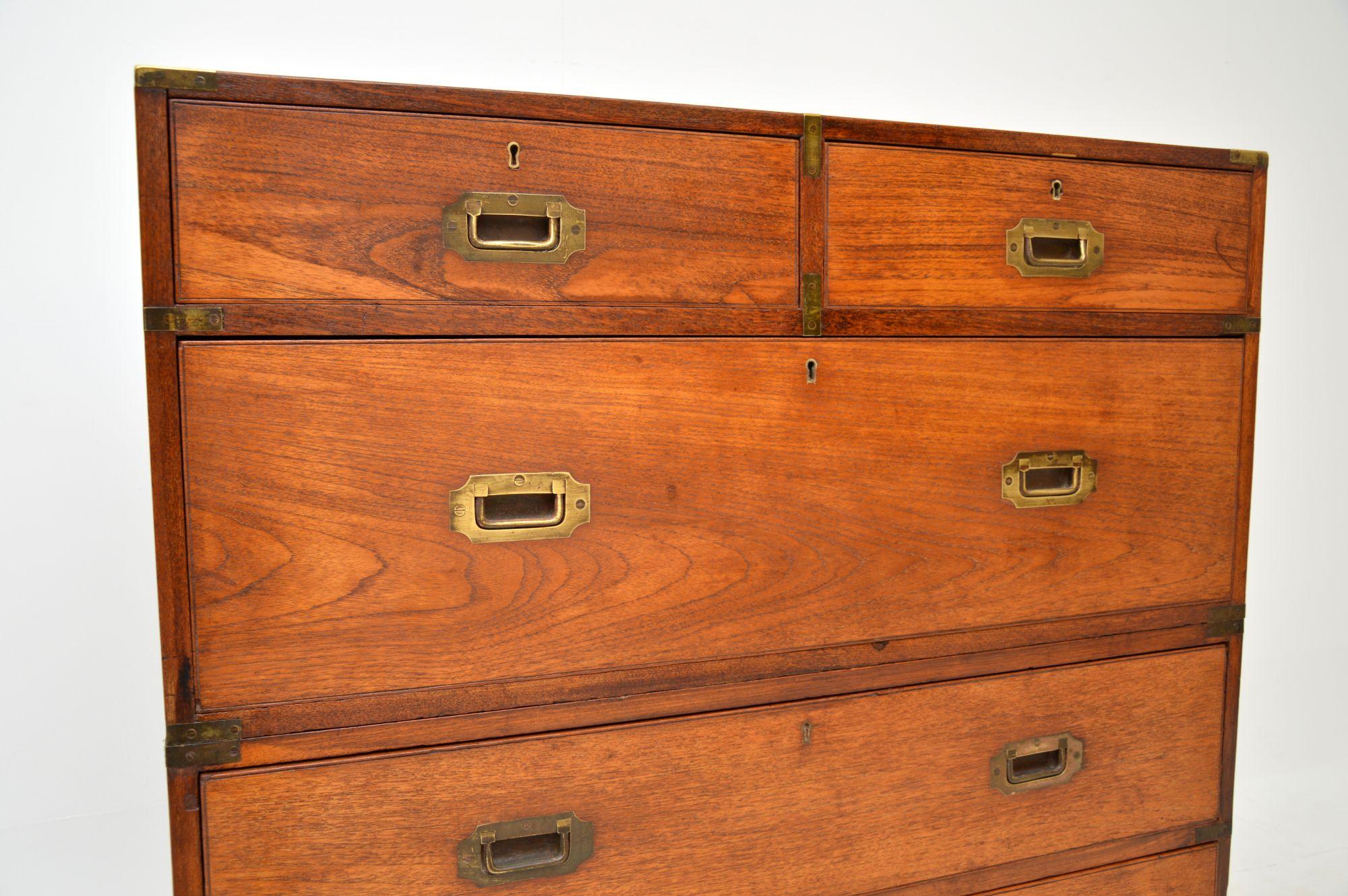 Antique Teak & Brass Military Campaign Chest of Drawers For Sale 4