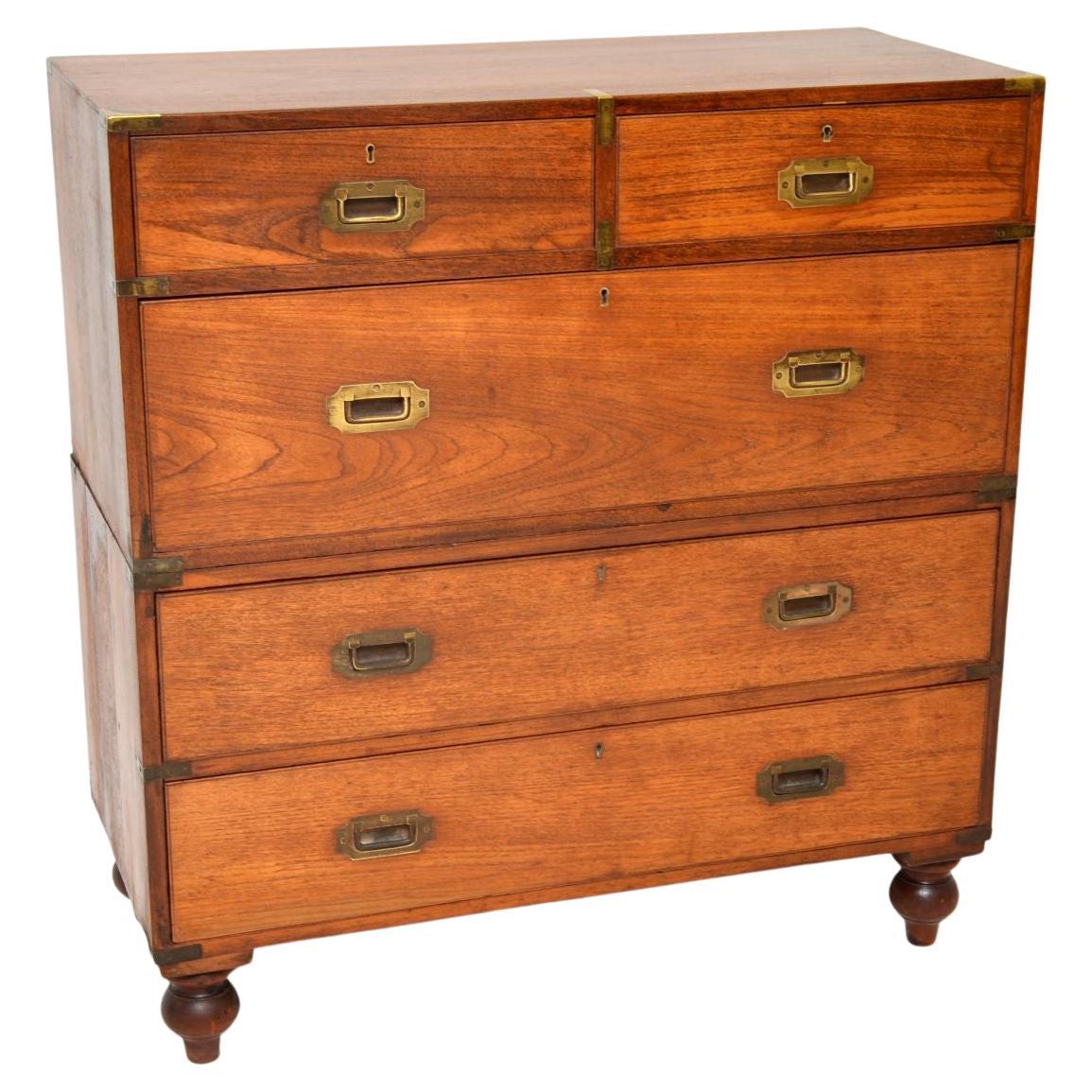 Antique Teak & Brass Military Campaign Chest of Drawers