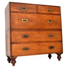 Antique Teak & Brass Military Campaign Chest of Drawers