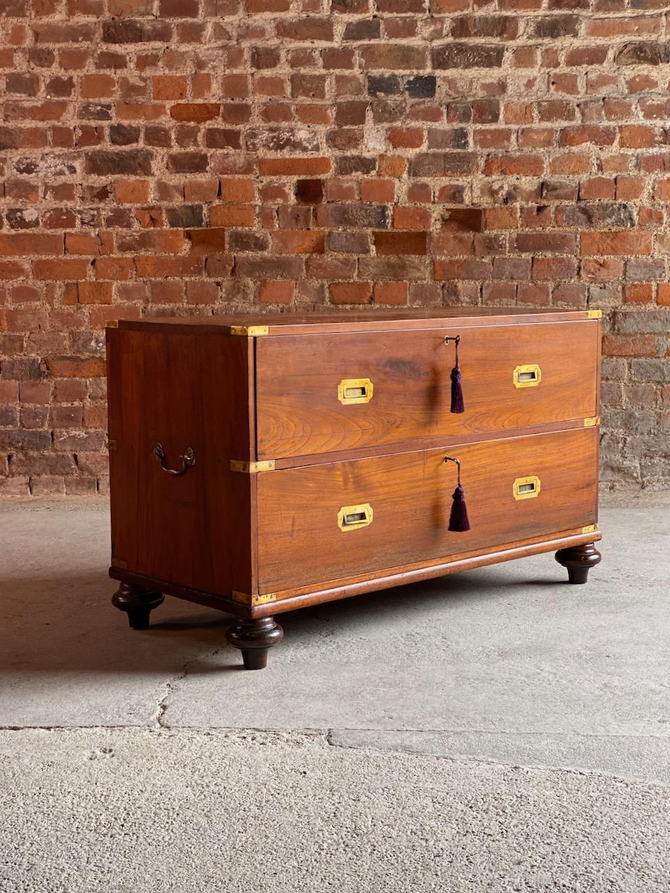 Antique Teak Campaign Chest of Drawers Mid-19th Century, circa 1850 8