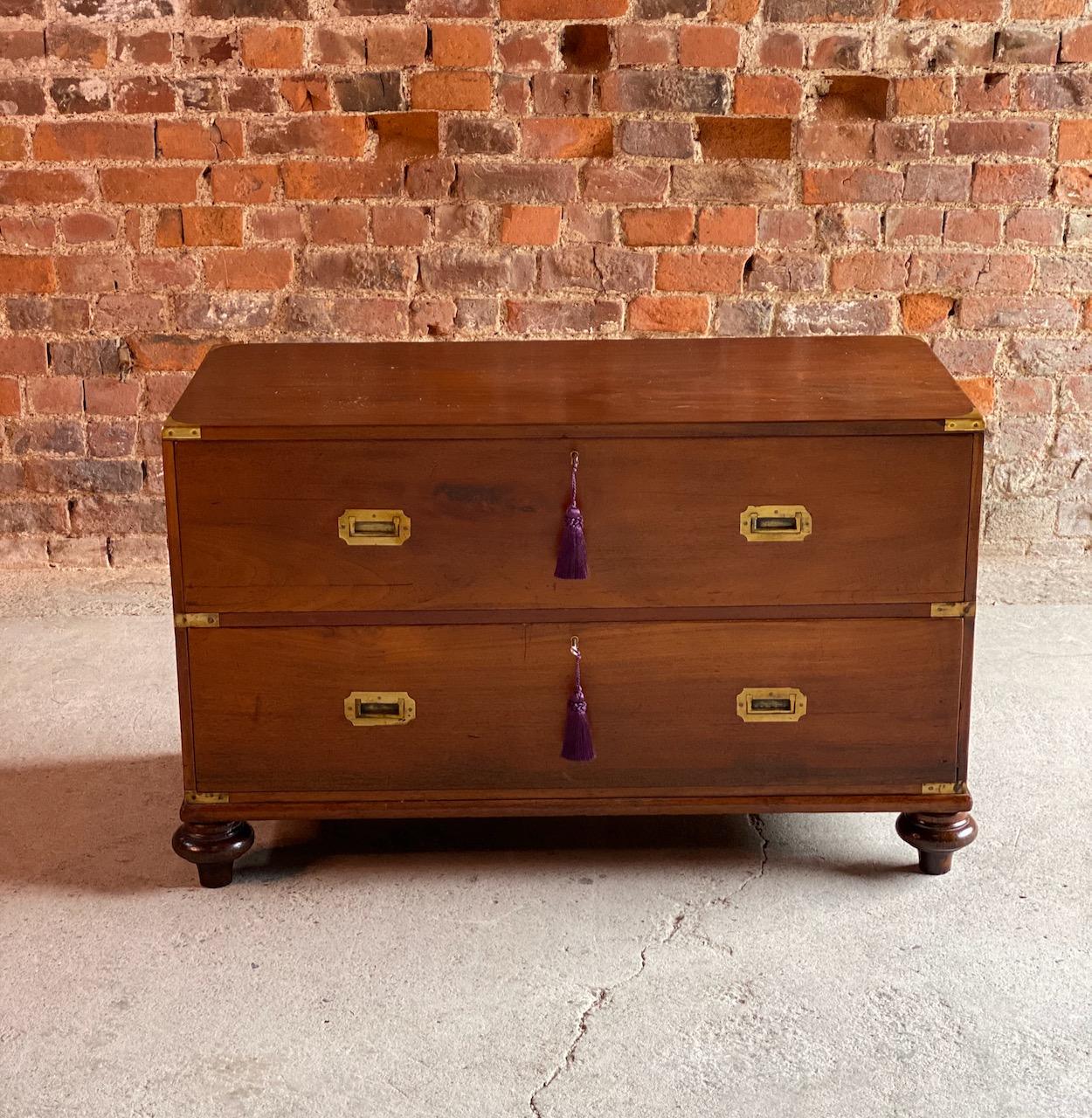 British Antique Teak Campaign Chest of Drawers Mid-19th Century, circa 1850