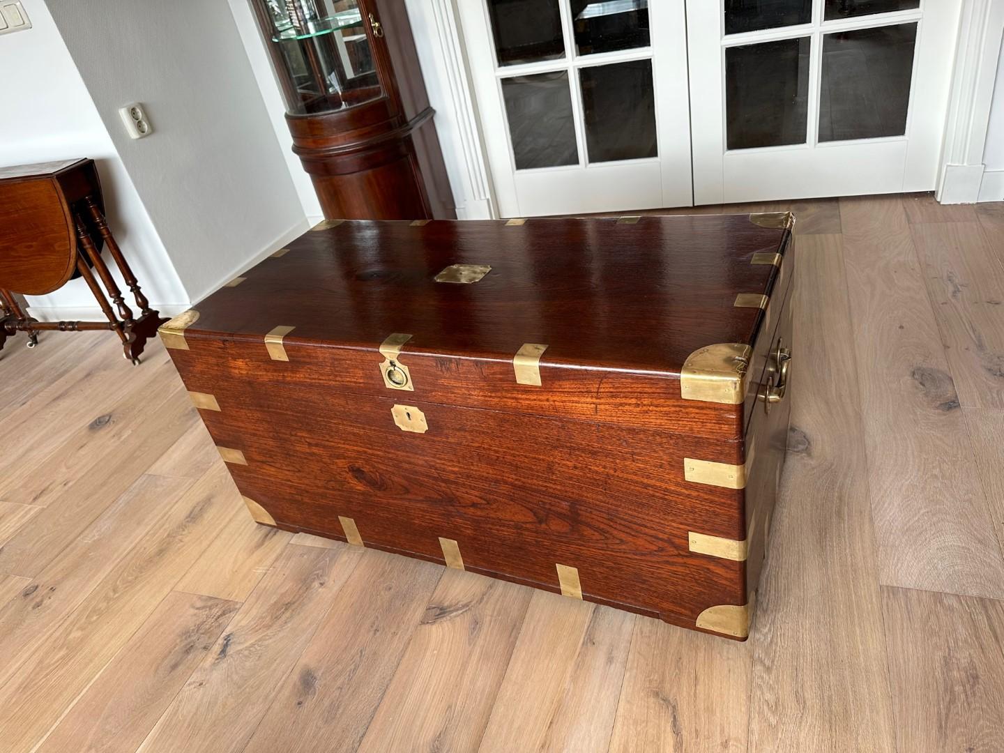 Mid-19th Century Antique teak colonial chest For Sale