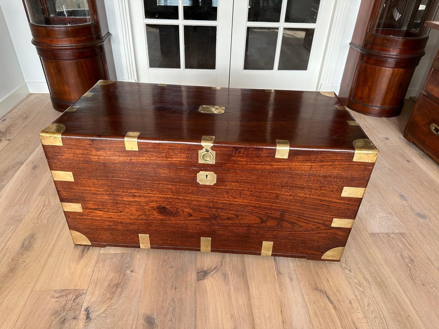 Teak Antique teak colonial chest For Sale