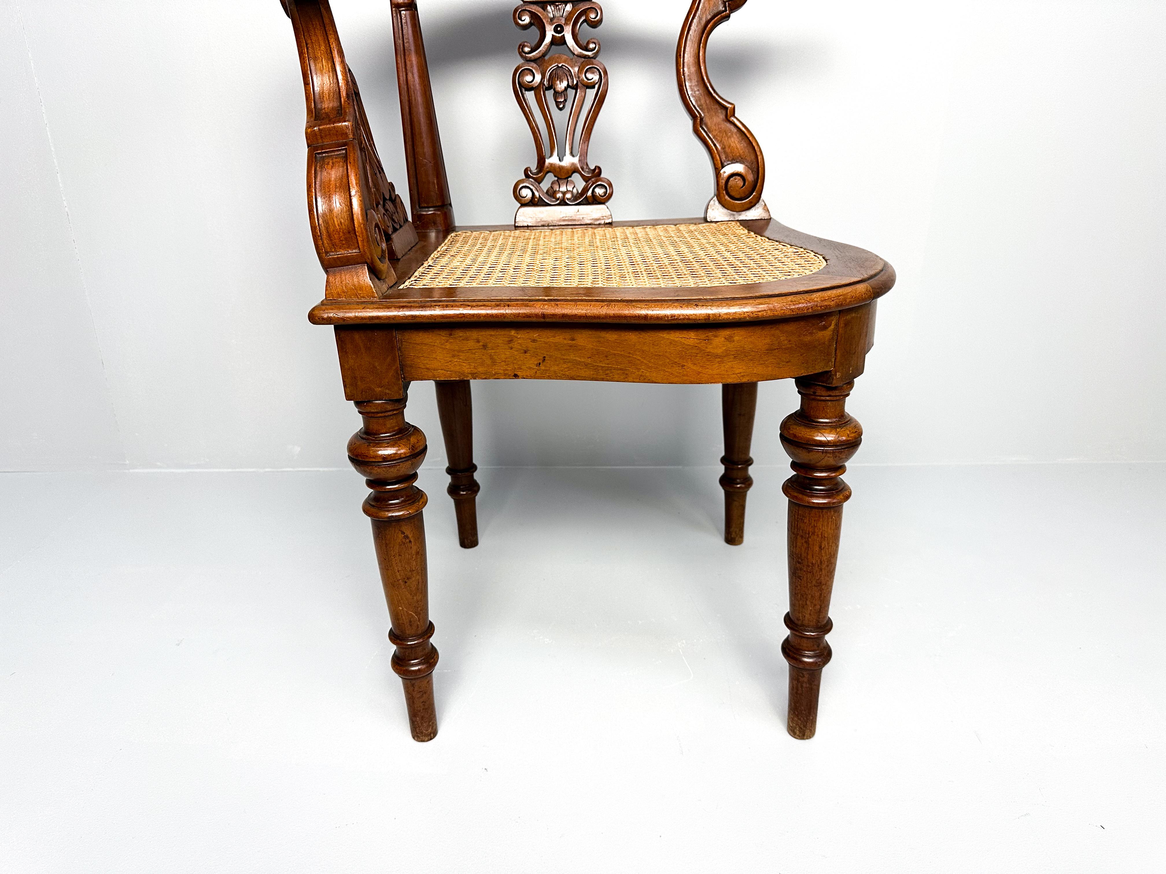 Antique Teak Corner Chair with Carved Backrest and Webbing Seat, 19th Century For Sale 5