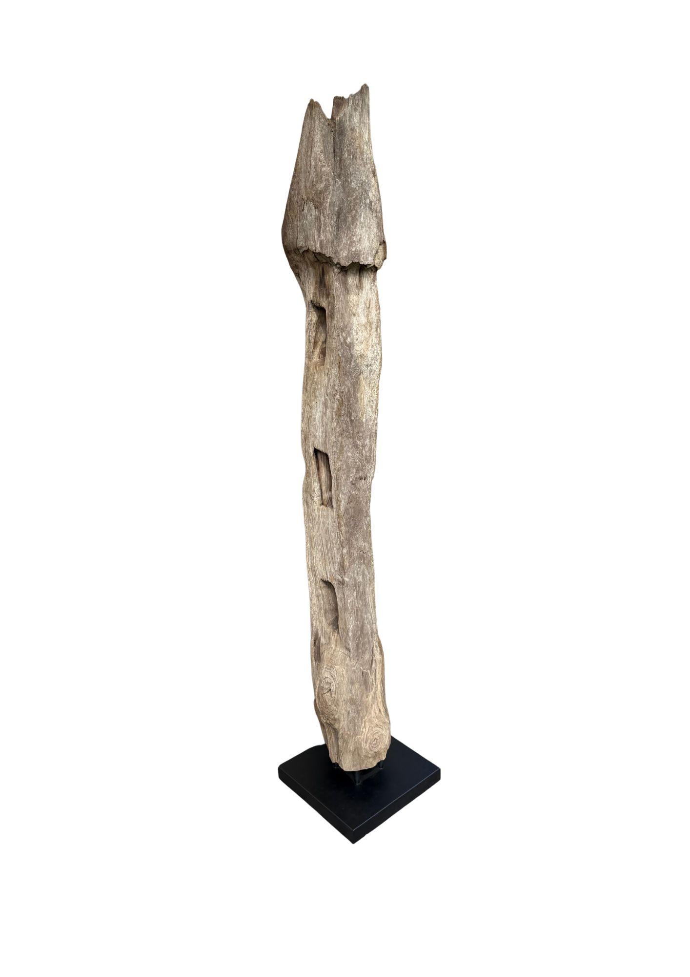 Tribal Antique Teak Fence Column from Java, Mounted on Metal Stand c.1900 For Sale