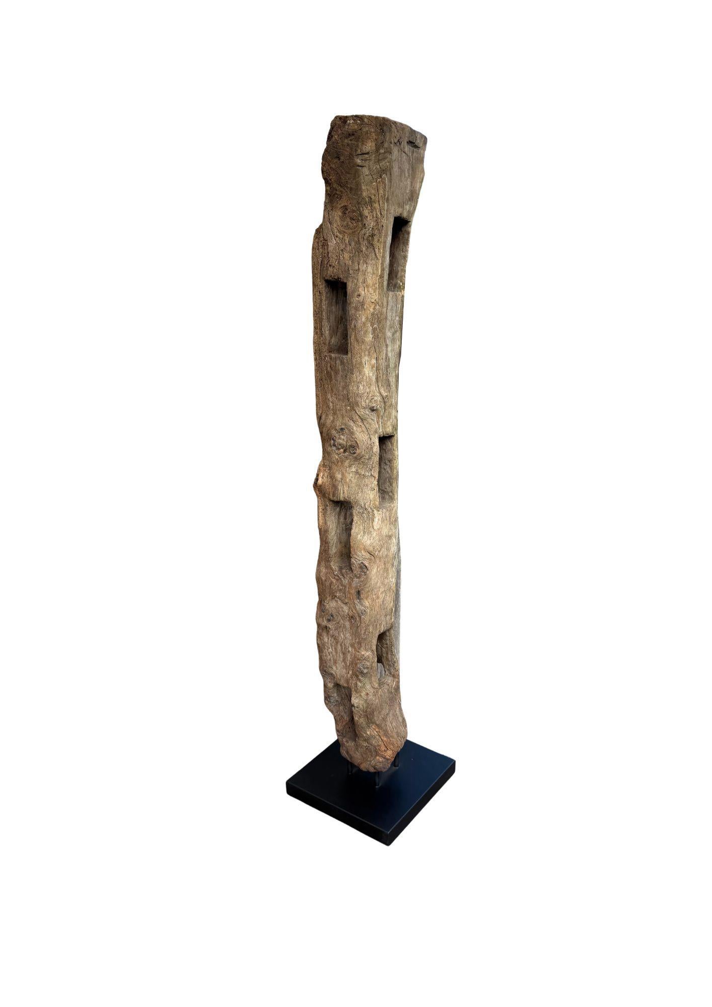 Tribal Antique Teak Fence Column from Java, Mounted on Metal Stand c.1900 For Sale