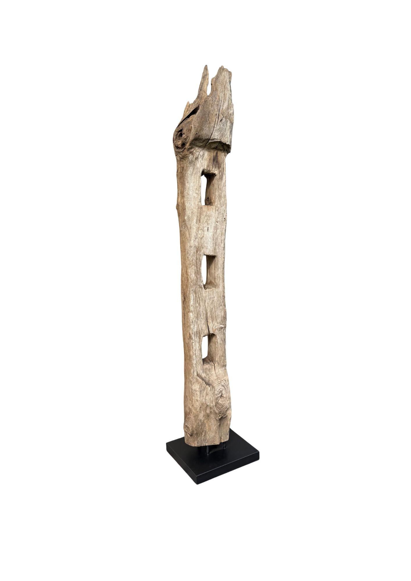 Indonesian Antique Teak Fence Column from Java, Mounted on Metal Stand c.1900 For Sale