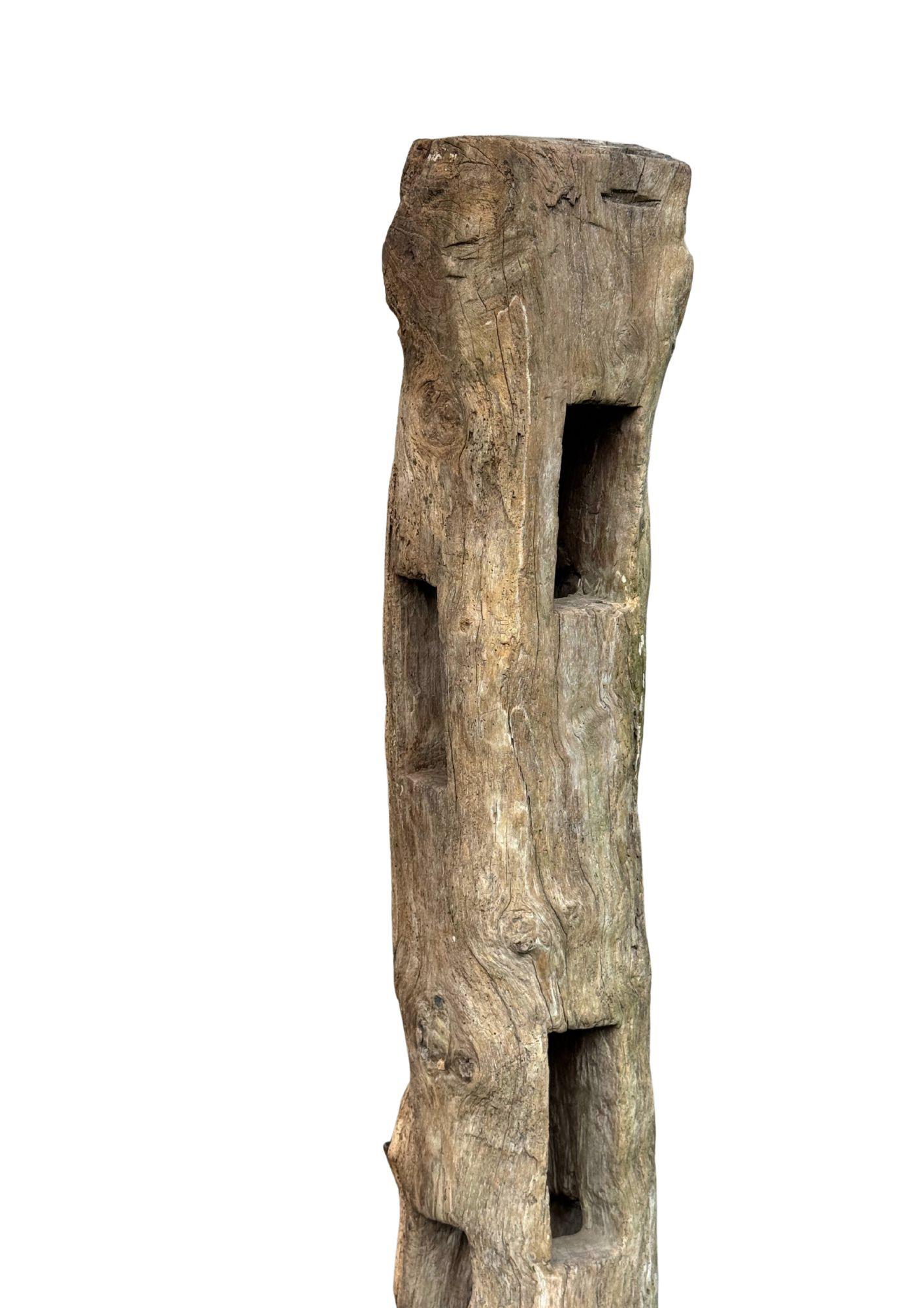 Indonesian Antique Teak Fence Column from Java, Mounted on Metal Stand c.1900 For Sale
