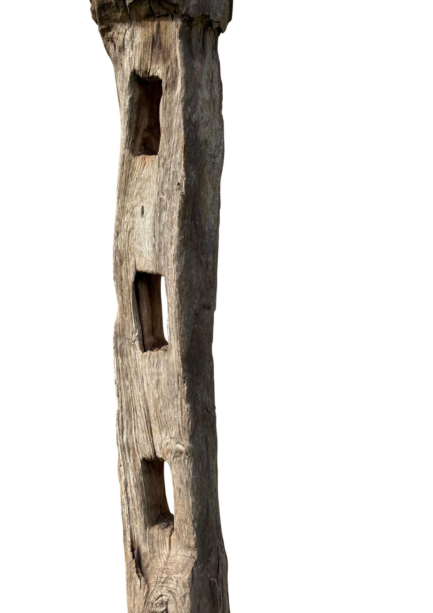 Hand-Carved Antique Teak Fence Column from Java, Mounted on Metal Stand c.1900 For Sale