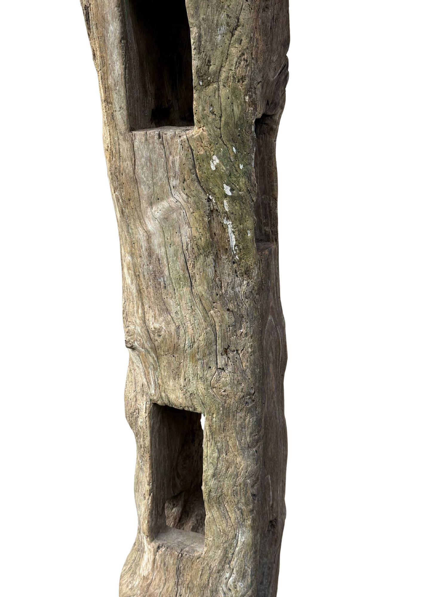 Hand-Carved Antique Teak Fence Column from Java, Mounted on Metal Stand c.1900 For Sale