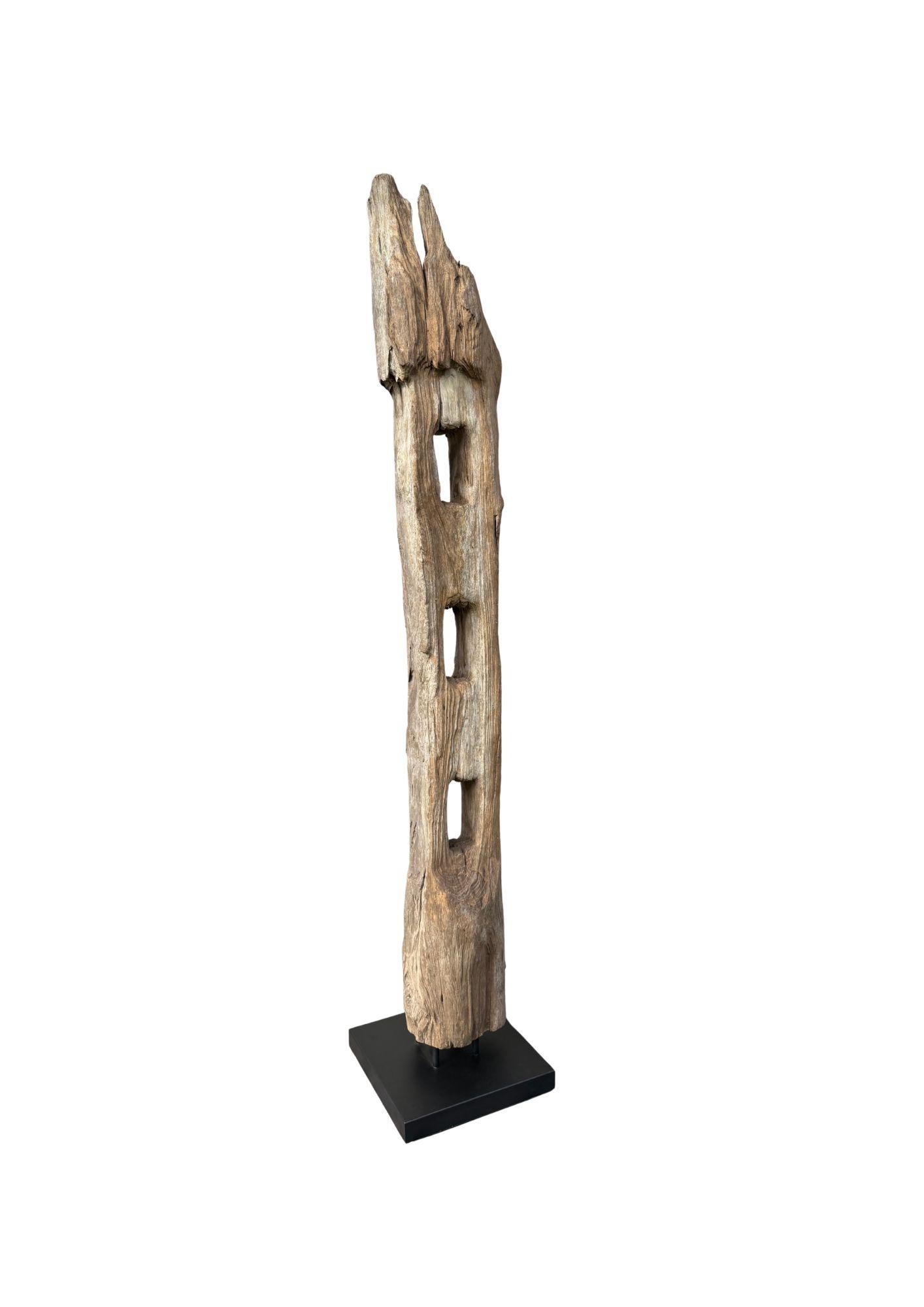 20th Century Antique Teak Fence Column from Java, Mounted on Metal Stand c.1900 For Sale