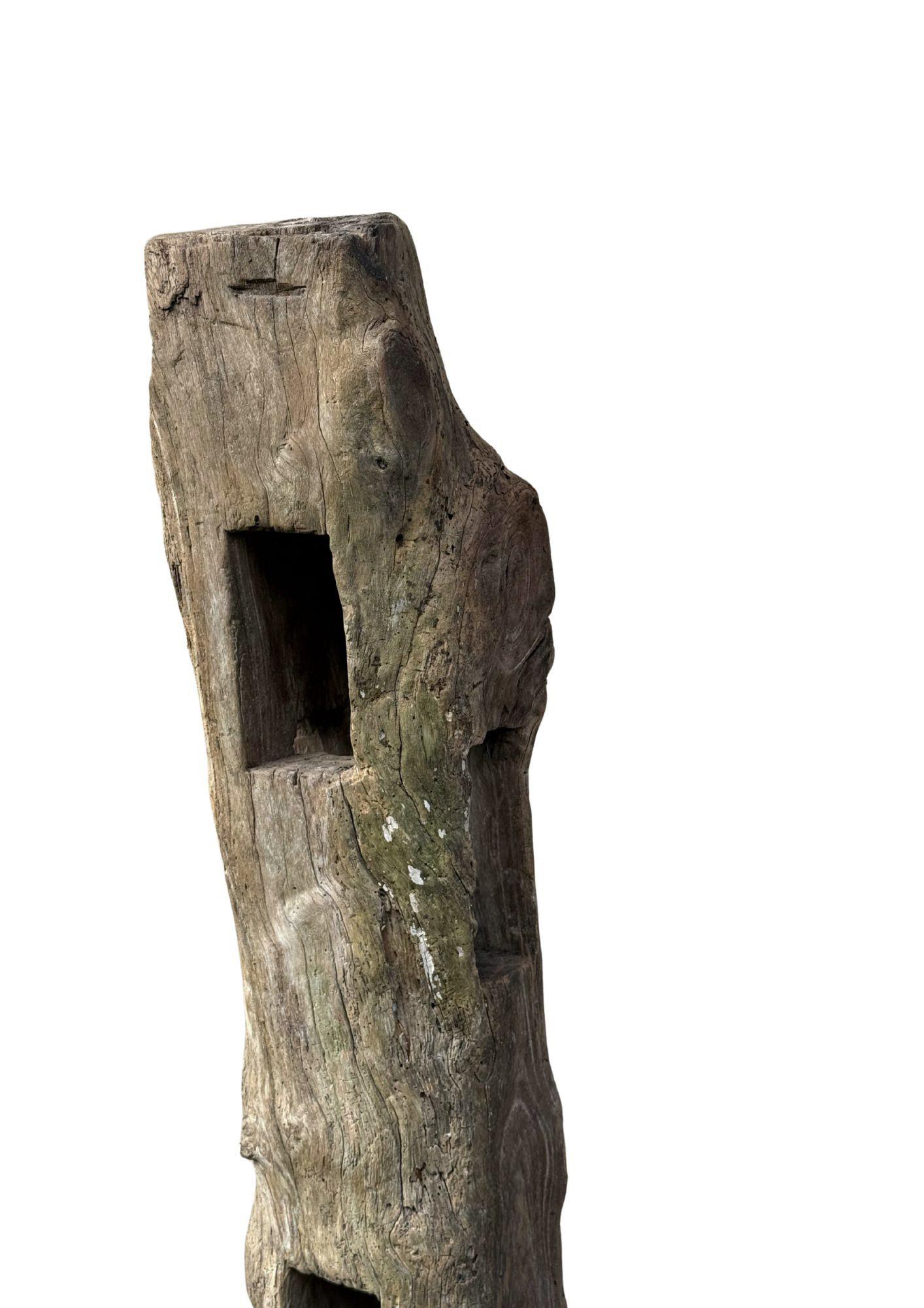 20th Century Antique Teak Fence Column from Java, Mounted on Metal Stand c.1900 For Sale