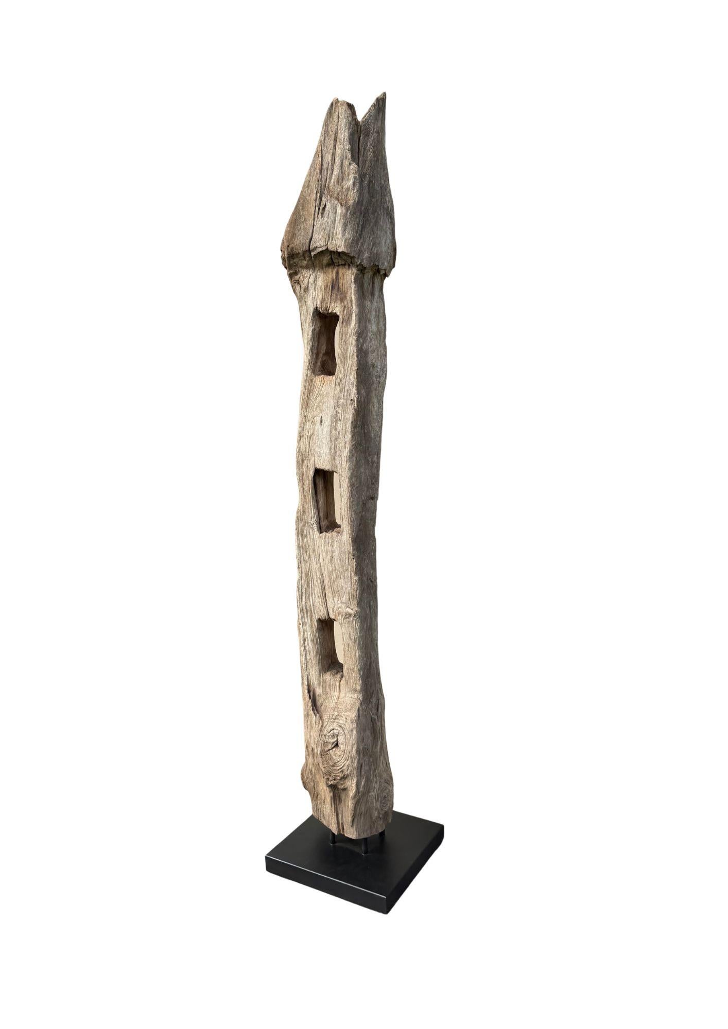 Wood Antique Teak Fence Column from Java, Mounted on Metal Stand c.1900 For Sale