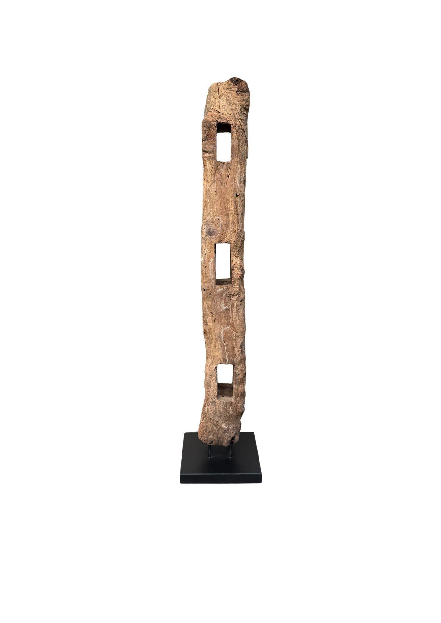 Wood Antique Teak Fence Column from Java, Mounted on Metal Stand c.1900 For Sale