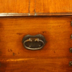 Antique golden teak Colonial iron bound merchants chest 19th century
