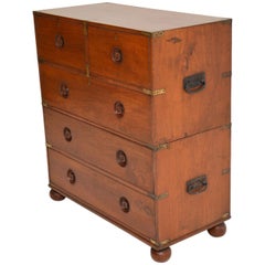 Antique Teak Military Campaign Chest of Drawers