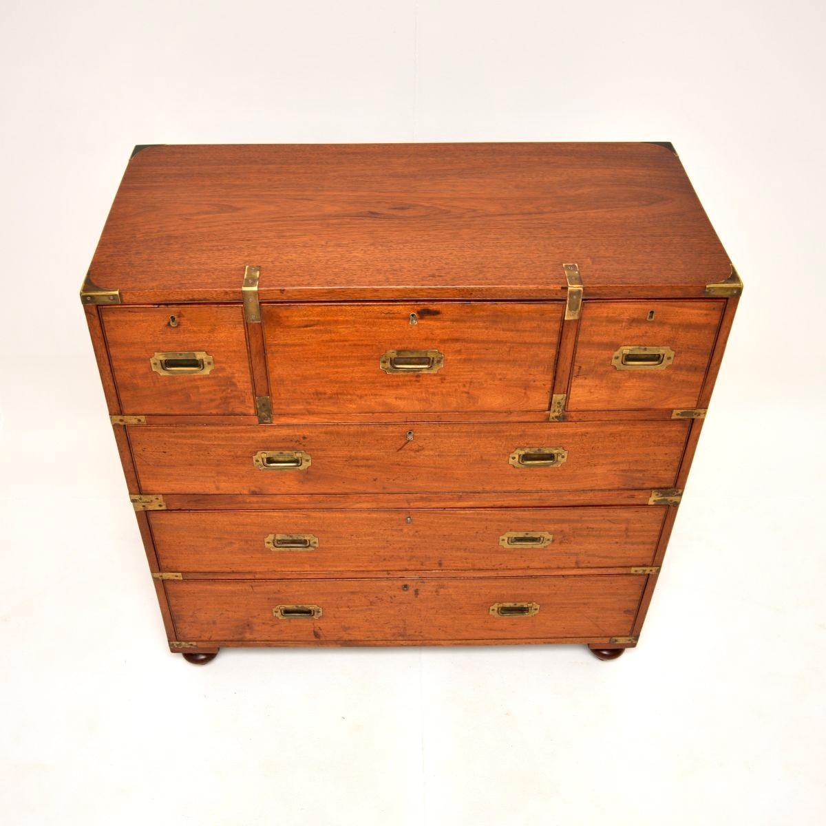 Antique Teak Military Campaign Secretaire Chest of Drawers For Sale 4