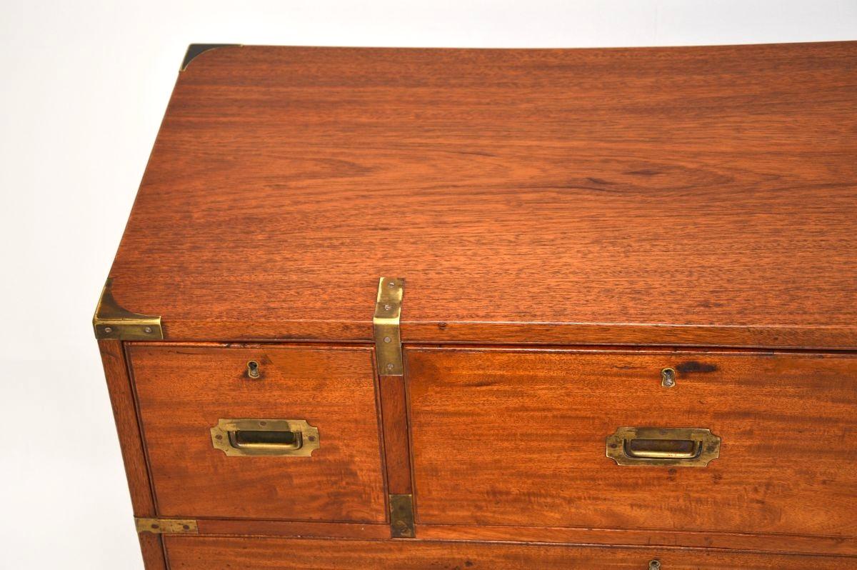 Antique Teak Military Campaign Secretaire Chest of Drawers For Sale 5