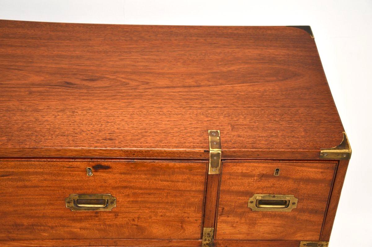 Antique Teak Military Campaign Secretaire Chest of Drawers For Sale 6