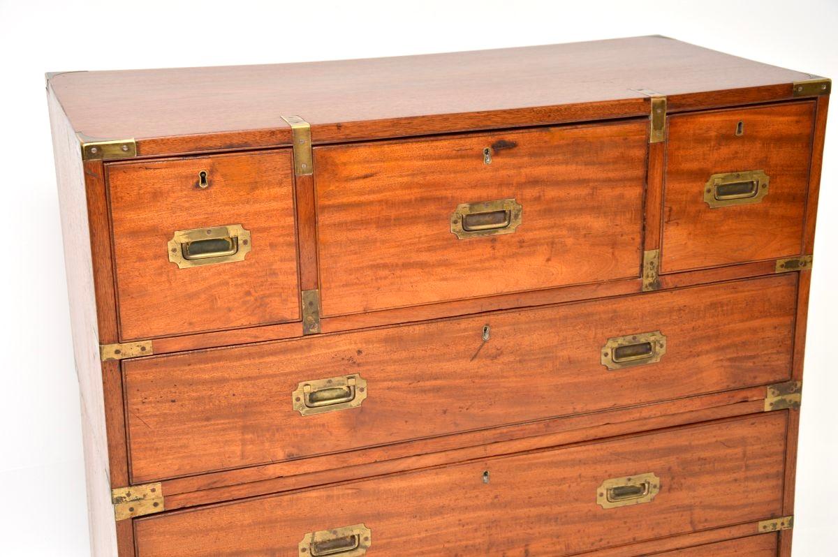 Antique Teak Military Campaign Secretaire Chest of Drawers For Sale 7