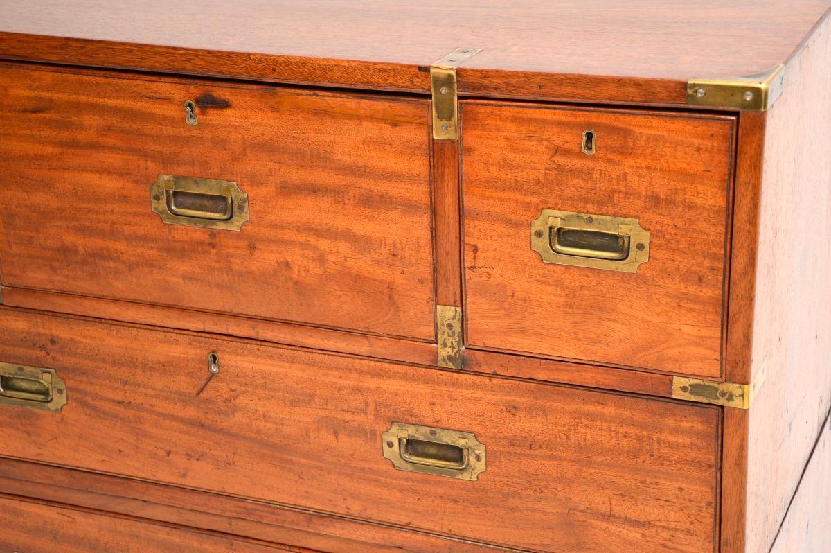 Antique Teak Military Campaign Secretaire Chest of Drawers For Sale 8