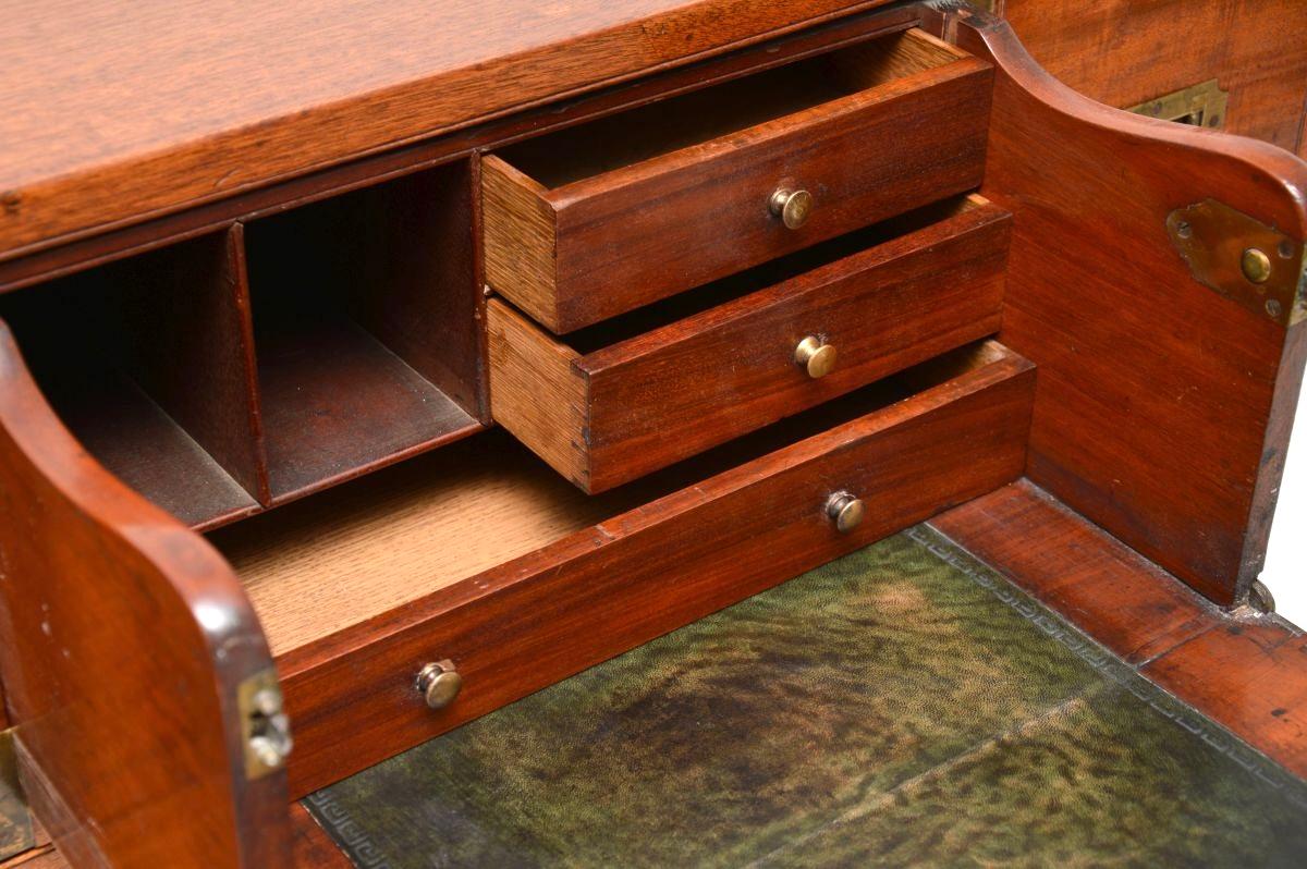 Mid-19th Century Antique Teak Military Campaign Secretaire Chest of Drawers For Sale