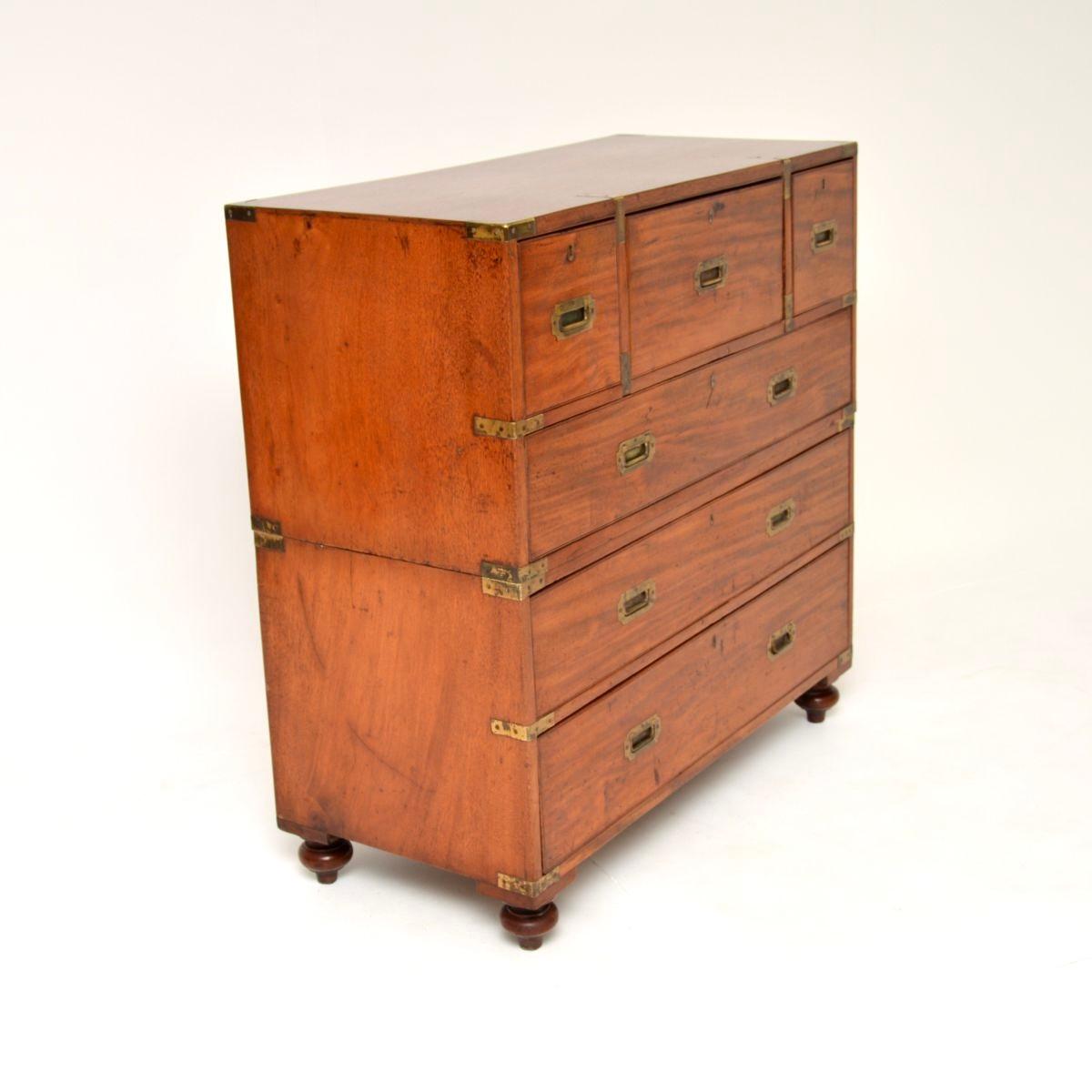 Antique Teak Military Campaign Secretaire Chest of Drawers For Sale 1