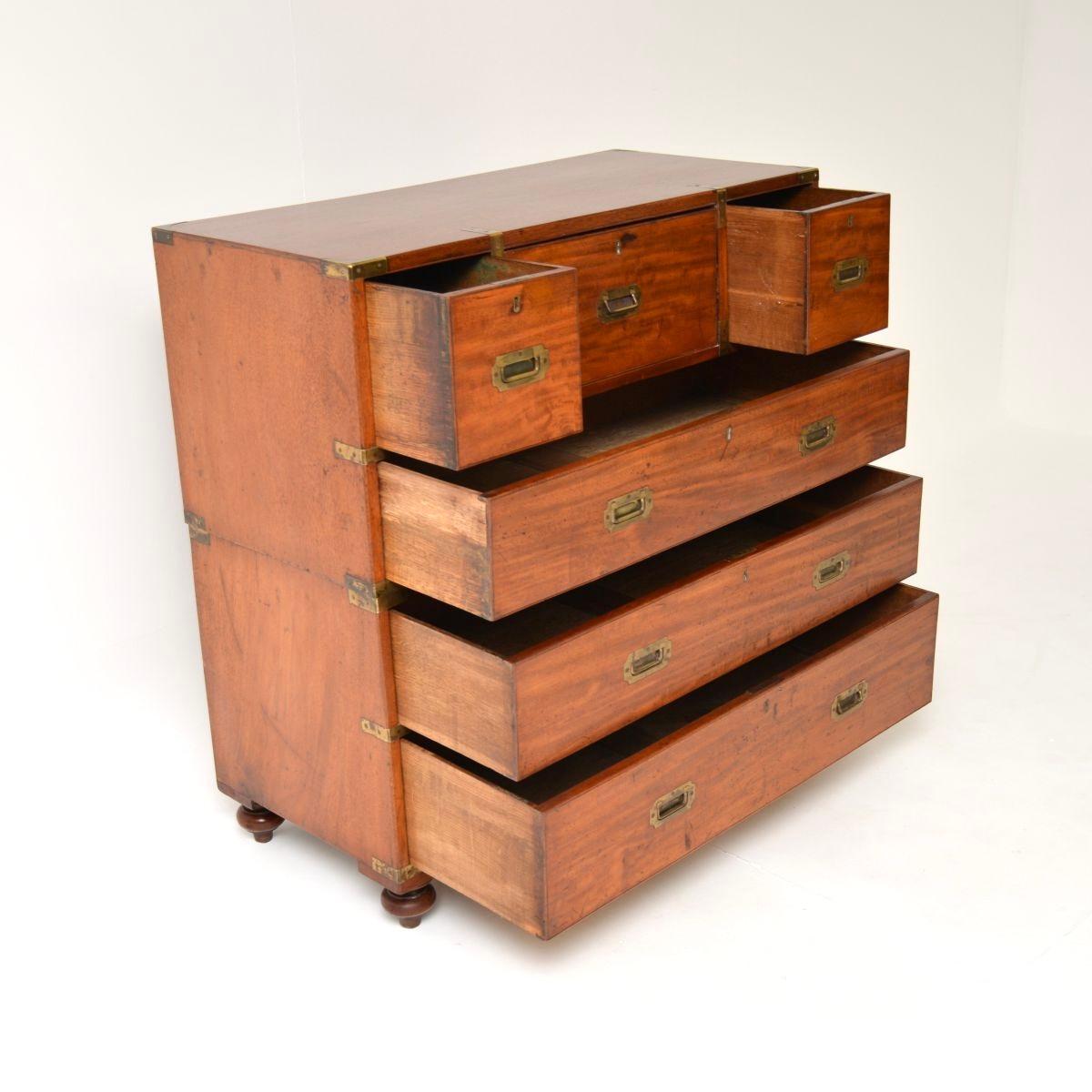 Antique Teak Military Campaign Secretaire Chest of Drawers For Sale 2