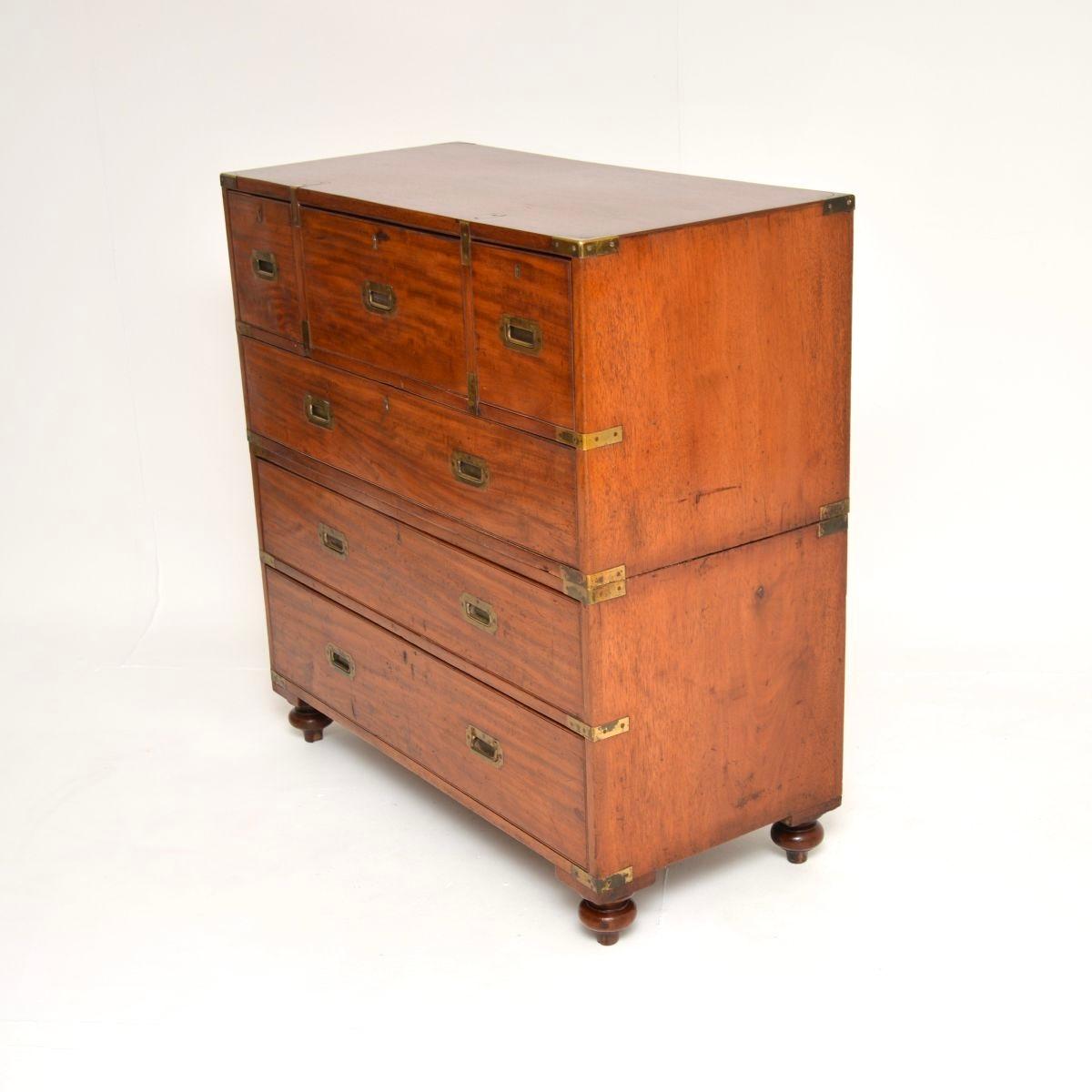 Antique Teak Military Campaign Secretaire Chest of Drawers For Sale 3
