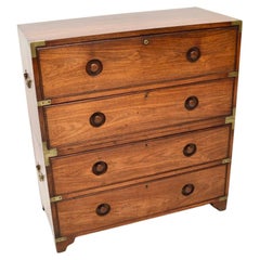 Antique Teak Military Campaign Secretaire Chest of Drawers