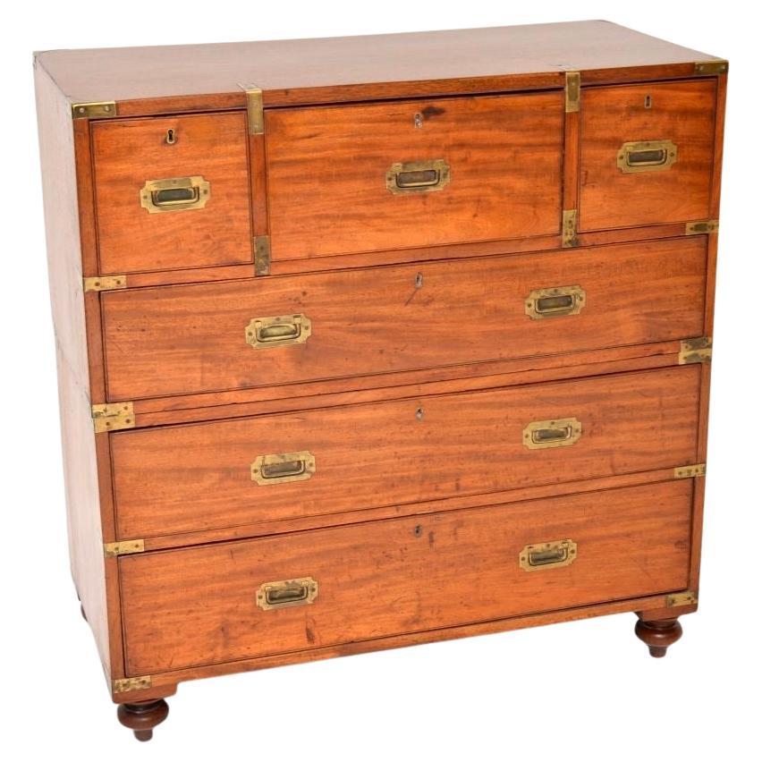 Antique Teak Military Campaign Secretaire Chest of Drawers For Sale