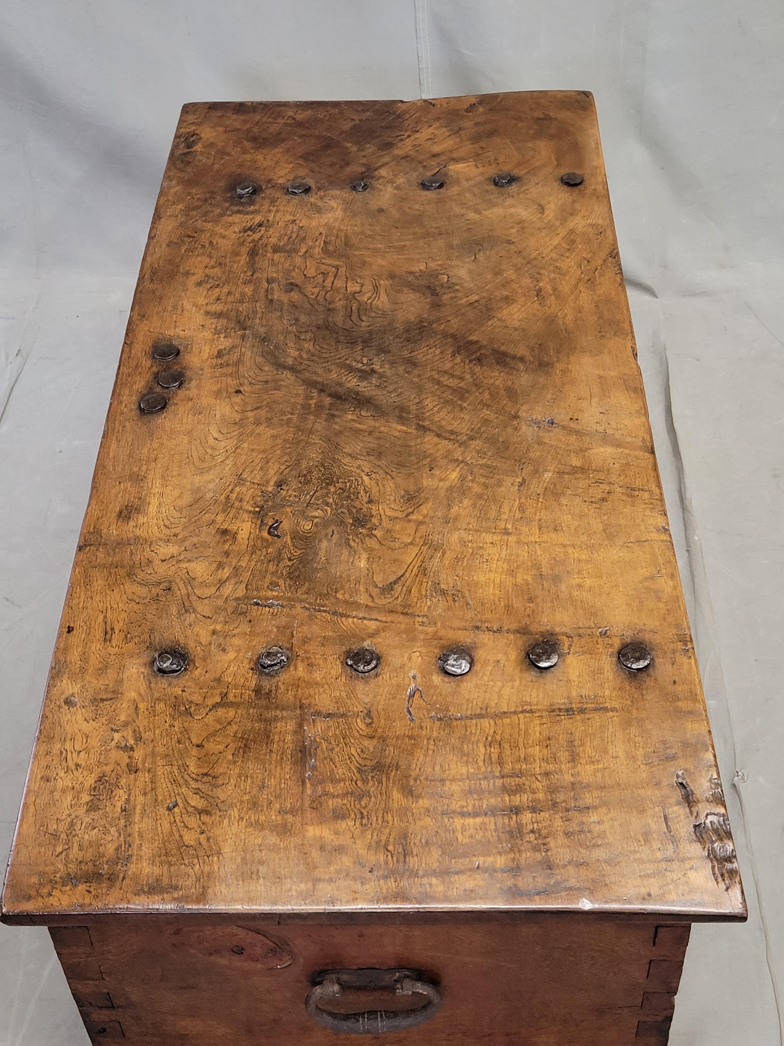 Indonesian Antique Teak Storage Box With Iron Hardware Coffee Table For Sale