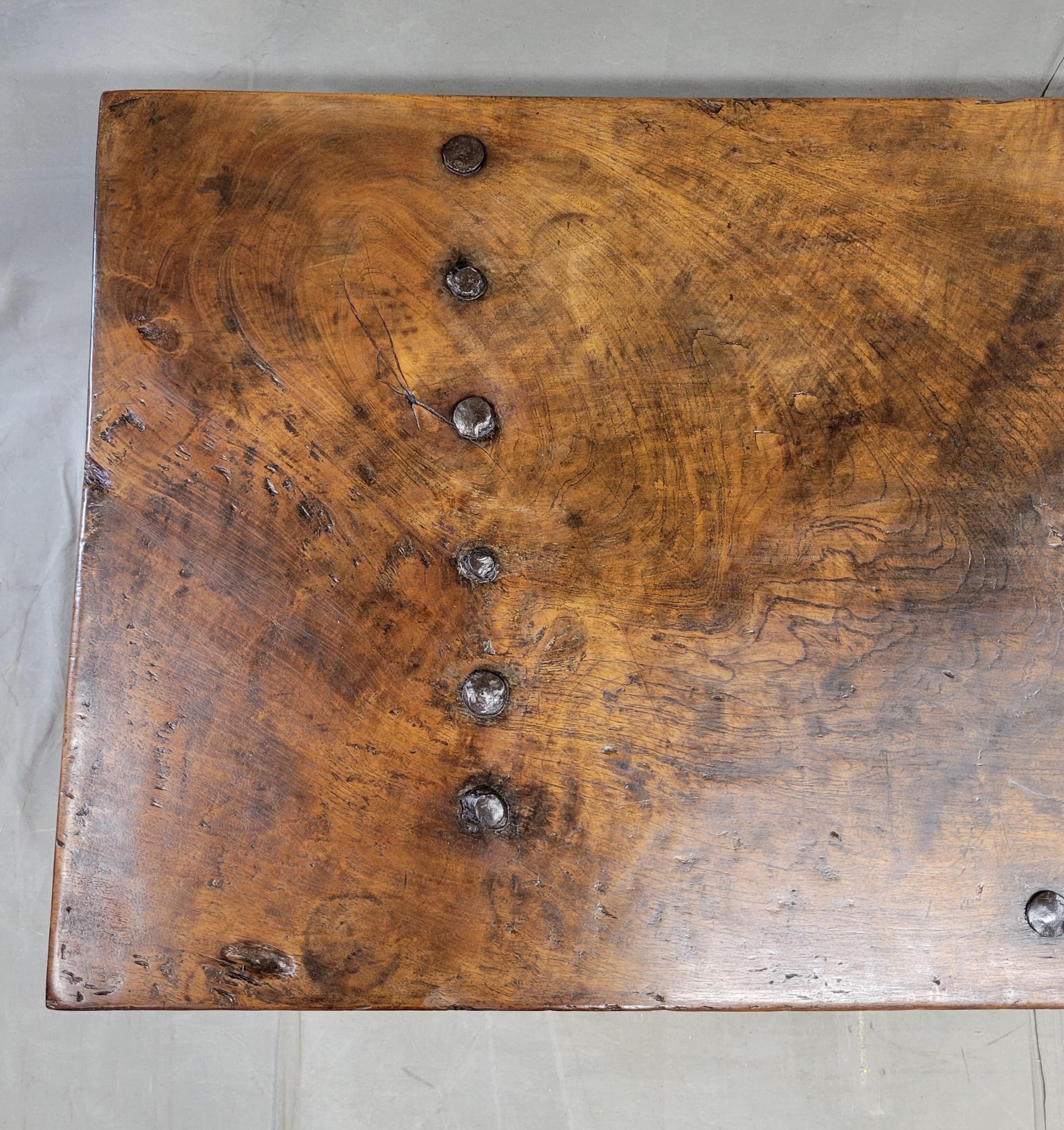 Hand-Crafted Antique Teak Storage Box With Iron Hardware Coffee Table For Sale