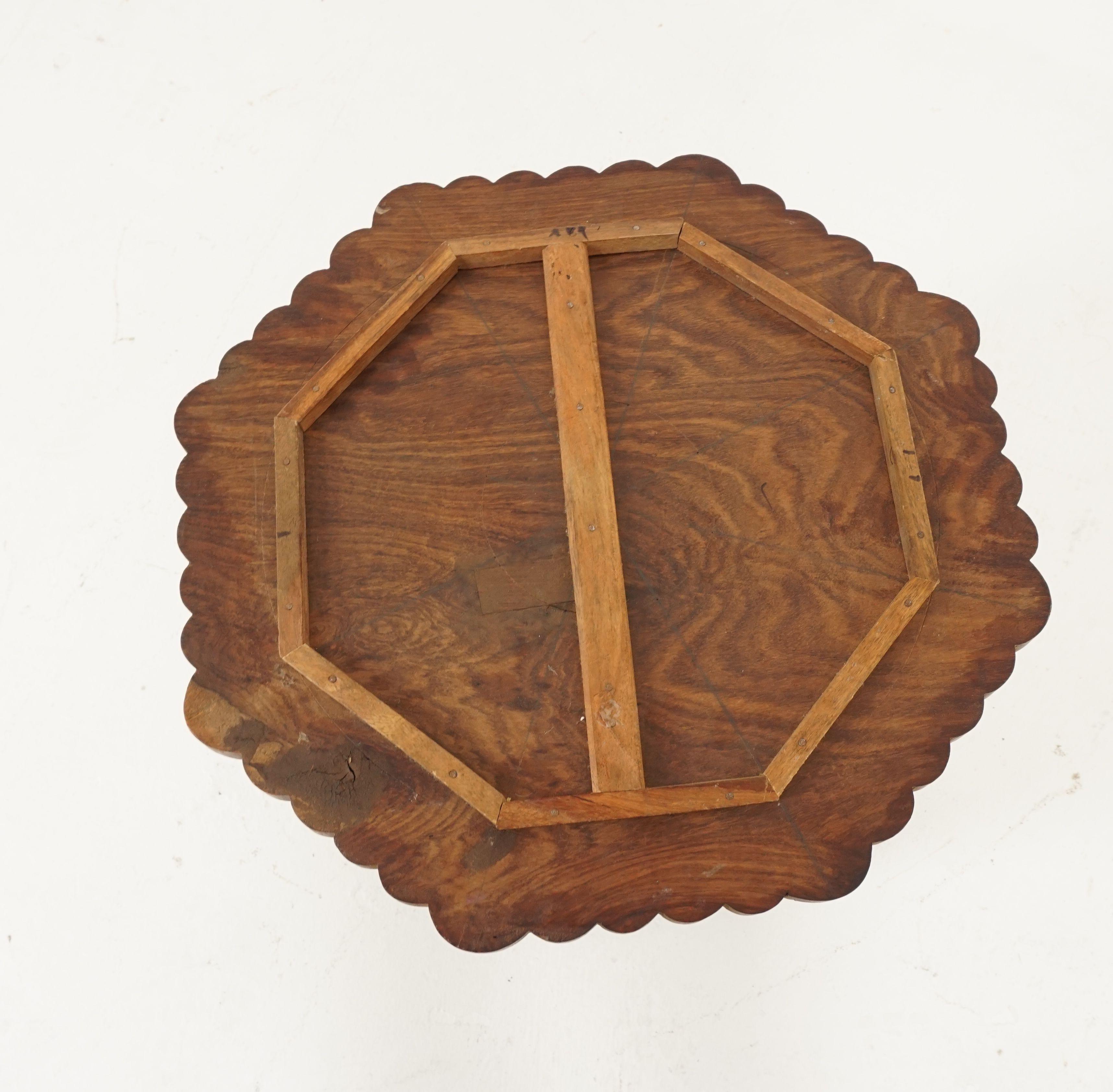 Antique Teak Table, Carved Campaign Table, Inlaid Table, India, 1920s In Good Condition In Vancouver, BC