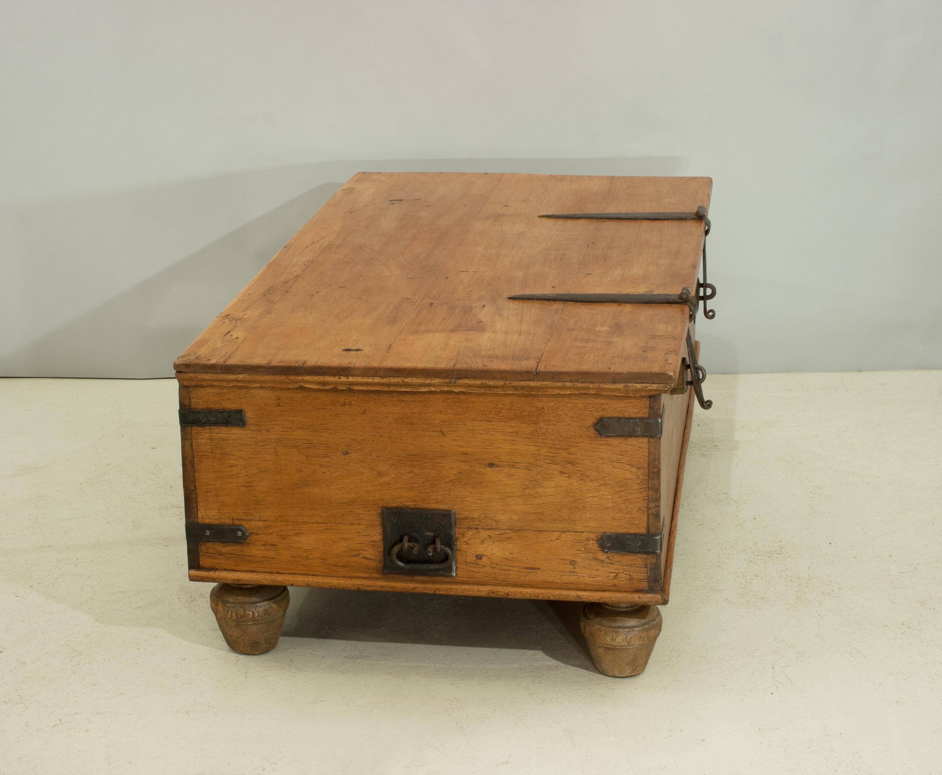 19th Century Antique Teak Trunk, Chest Coffee Table