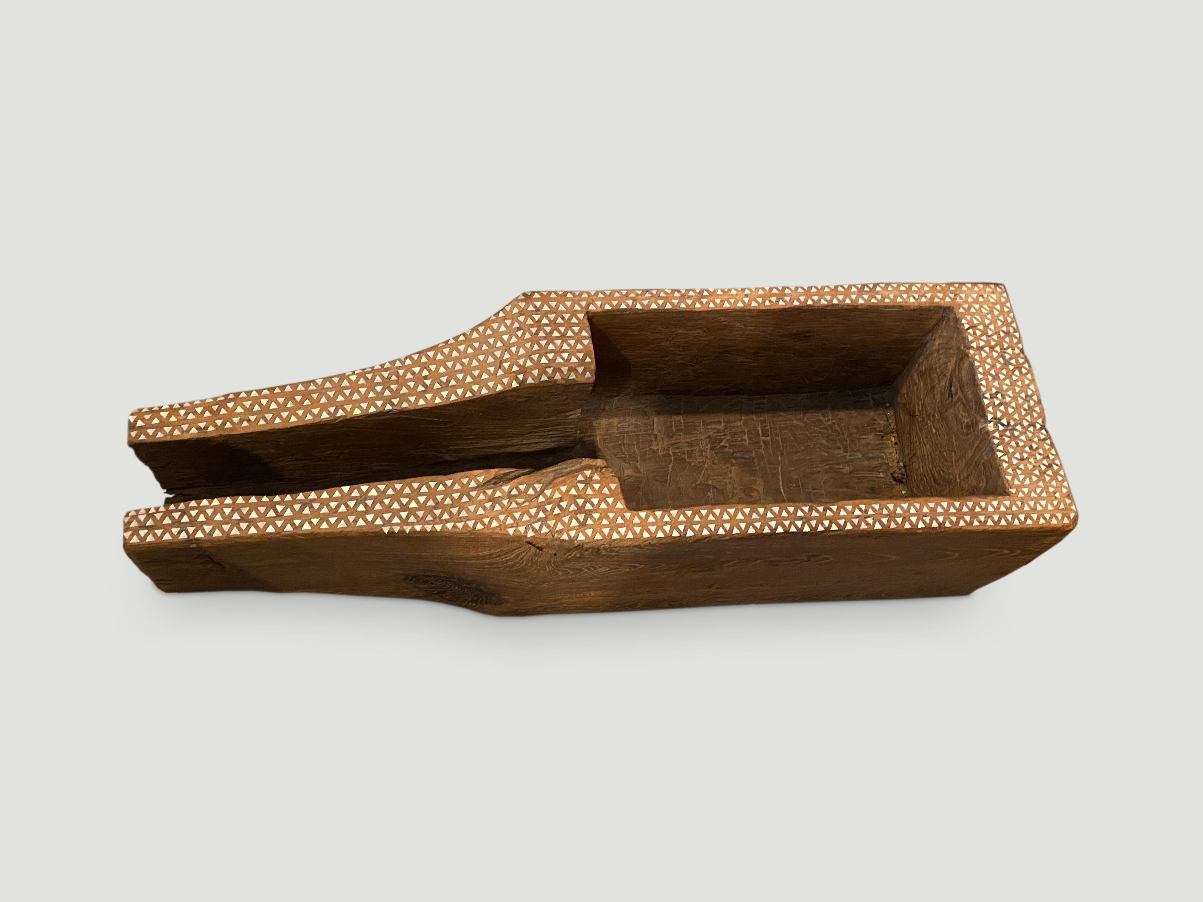 Organic Modern Antique Teak Wood and Shell Inlay Rice Container For Sale
